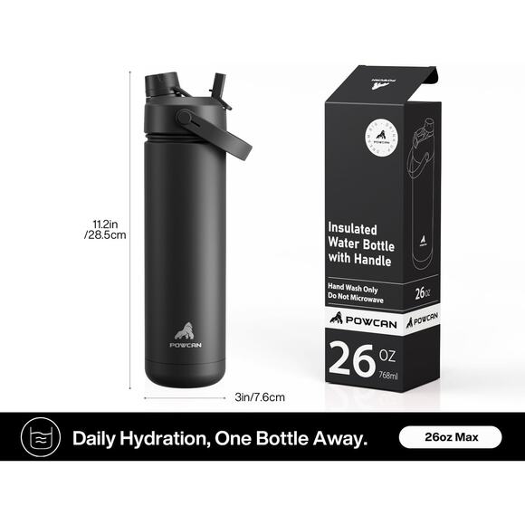 POWCAN 26 oz Insulated Water Bottle with 2-in-1 Straw and Spout Lid(Dark Knight) - Picture 4 of 6